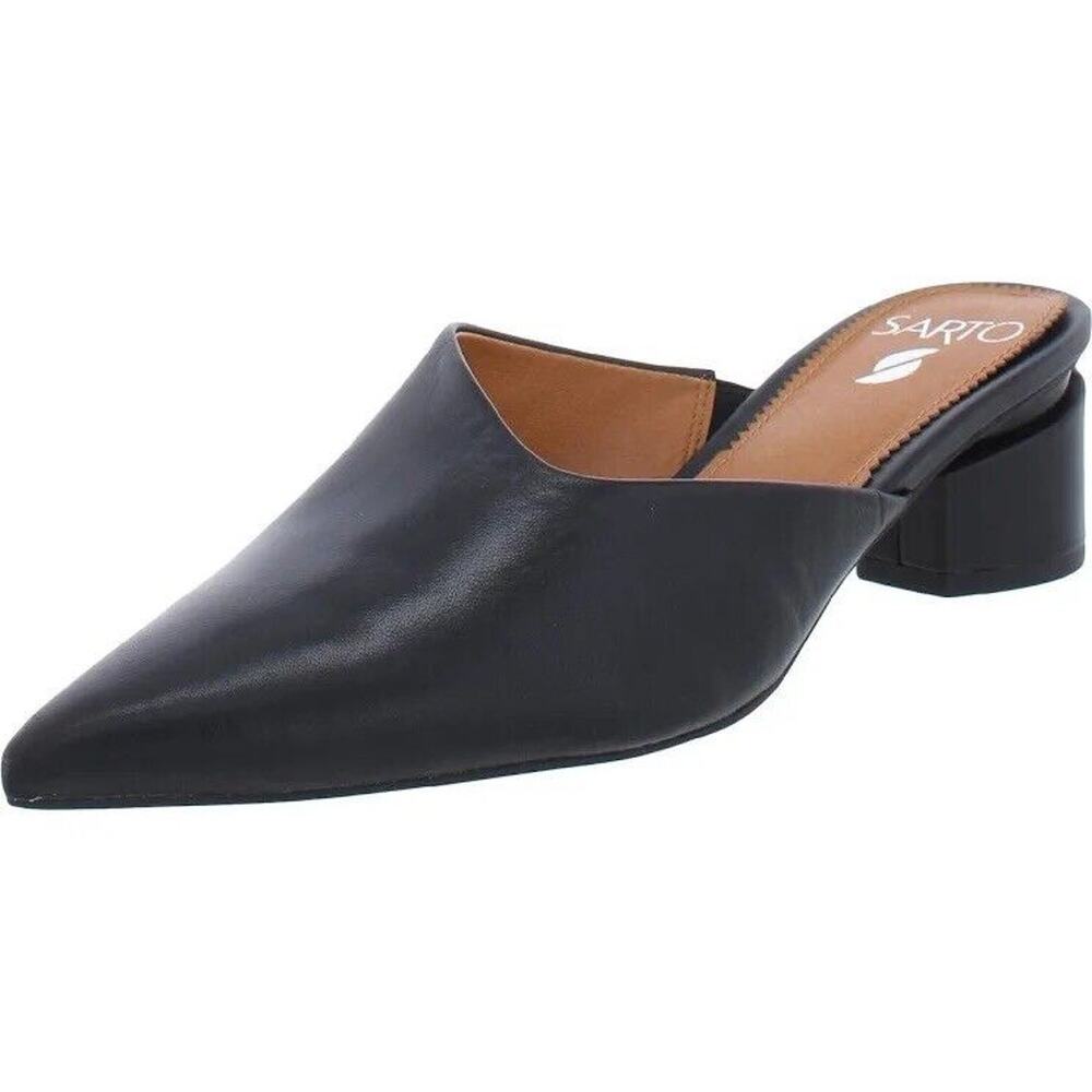 Franco Sarto Viola Black Pointed Toe Mules Shoes Leather Women's Size 9